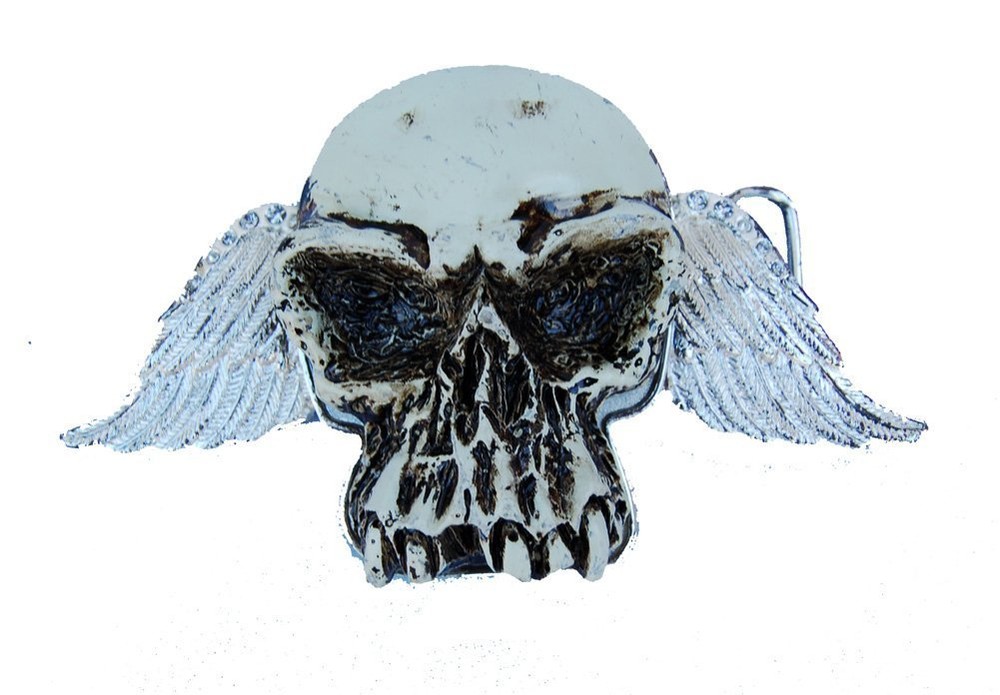 Rest In Peace Skull Winged Design Steel Belt Buckle