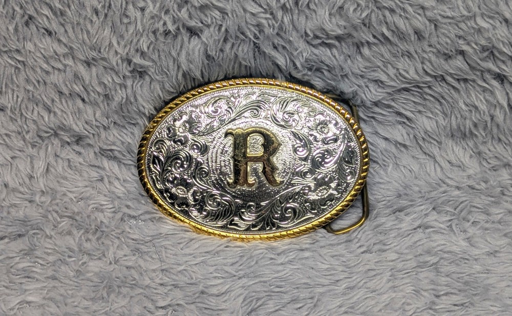 Heritage Collection Western Belt Buckle Gold Silver Tone « R » Initial