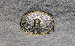 Heritage Collection Western Belt Buckle Gold Silver Tone « R » Initial