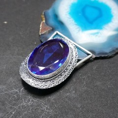 Blue Sapphire Belt Buckle Silver Plated Filigree Western Boho Statement Men