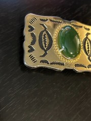 Vintage Collectible Green Stone Gold Tone and Black Belt Buckle