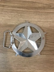 Circle Star Western Cowboy Blue Gray Chrome Silver Belt Buckle