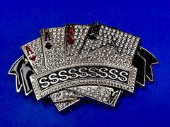 Four Aces Playing Card Game ALL SSSSSSSSSS! Casino Gambling Jeweled Belt Buckle