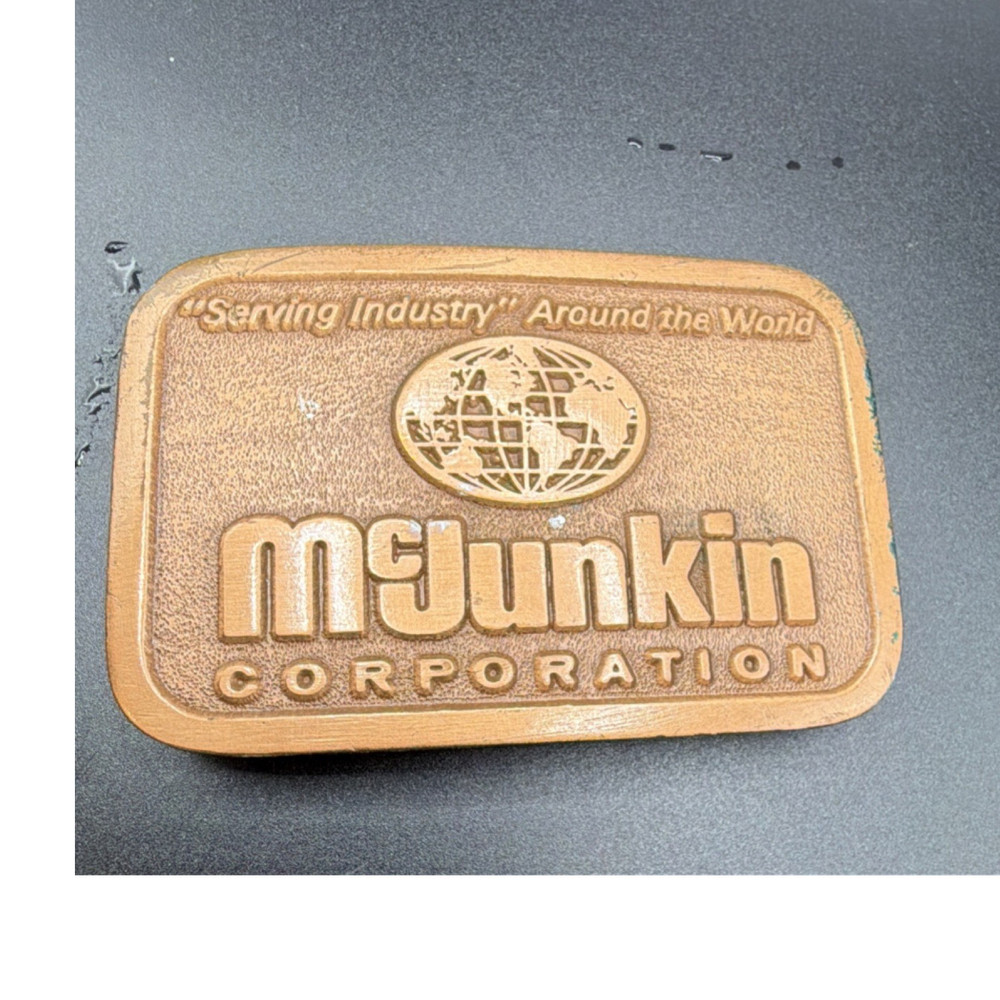 McJunkin Bronze Industrial Metal Clamp Closure Rectangular Logo Belt Buckle