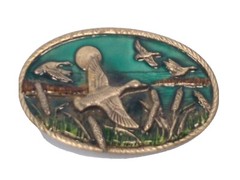 Flying Ducks Western Heavy Oval Painted Silver 3.5 X 2.5 inches Belt Buckle