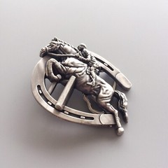 Vintage Silver Plated Horse Jumping Sports Belt Buckle Boucle de ceinture