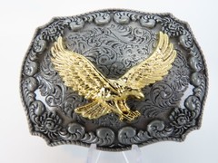 Western Eagle Cowboy Rodeo Style Belt Buckle Buck Pewter Tone w/ Gold Eagle NEW