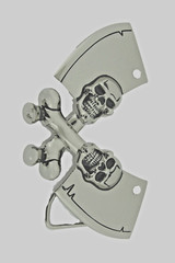 Skull Belt Buckle Rock Rebel Skeleton Vintage Hatchet Silver Metal Cleavers Axes