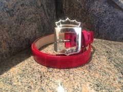 Rare Kieselstein-Cord Sterling Royal Crown Buckle and Red Alligator Belt Size 2