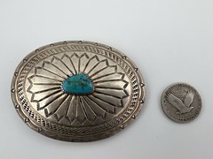 Vintage Navajo Sterling Silver Buckle Turquoise Signed J Blackgoat