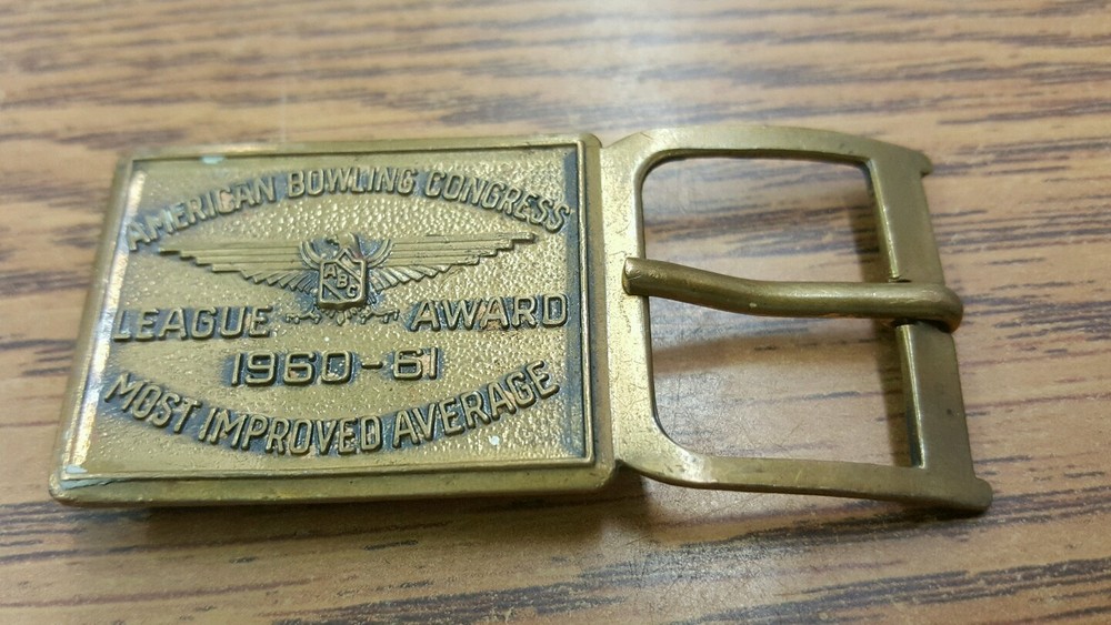 14Bf Vtg 1961 Usa Bowling Congress League Award Belt Buckle Most Improved Aver