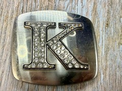 Custom Initial Letter K Monogram Silver Tone Belt Buckle – Missing a Rhinestone