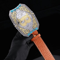 Turquoise Belt Buckle Western Cowboy Rodeo Initial Letters ABCD to Z Belt Buckle