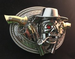 (MADE BY ORDER)BUCKLE HANDMADE STAINLESS STEEL SKULL DOUBLE GUN WITH PIPE
