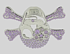 Skull Belt Buckles Crossbones Halloween Pirate Costume Bling Purple Rhinestones
