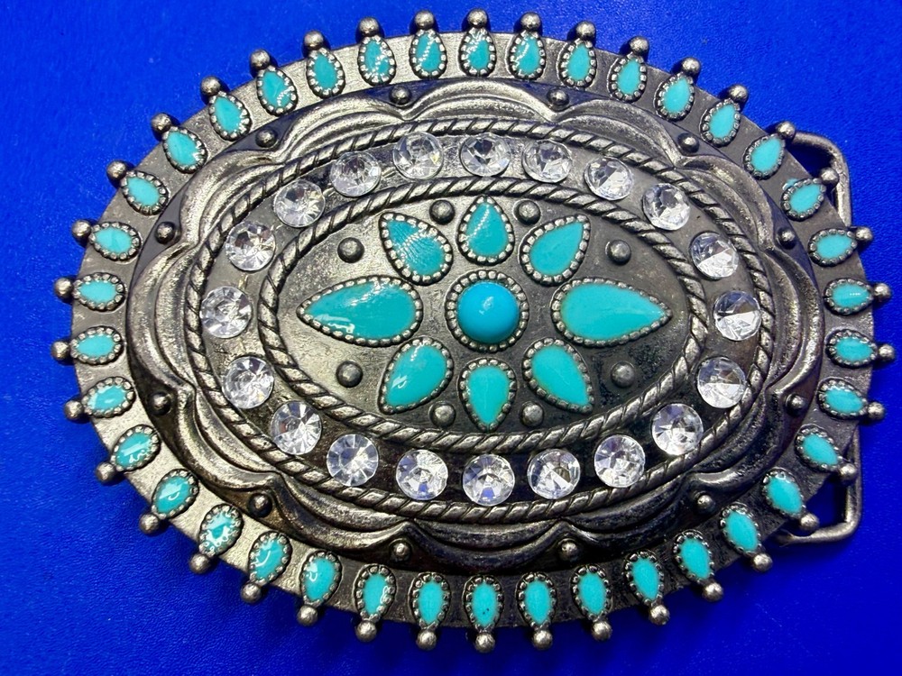 Southwestern Flower Turquoise Enamel Western Cowboys Cowgirls Belt Buckle