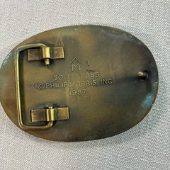 Vintage 1987 Marlboro Solid Brass Longhorn Bull Belt Buckle Western Cowboy