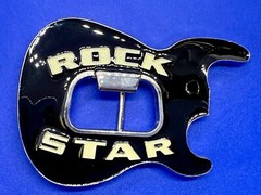 Rock Star Musician Guitar Body with Bottle Opener Black Enameled Belt Buckle