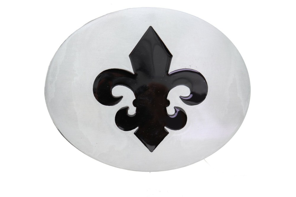 Men Women Casual Belt Buckle Silver Metal Western Biker Oval Shape Fleur De Lis