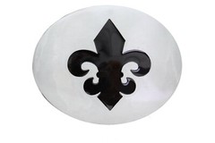 Men Women Casual Belt Buckle Silver Metal Western Biker Oval Shape Fleur De Lis