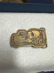 Vintage R M Cement Mixer Truck Belt Buckle by Hit Line USA