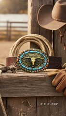 Men Dark Gold Metal Buckle Western Fashion Bull Long Horn Texas Cow Oval Shape