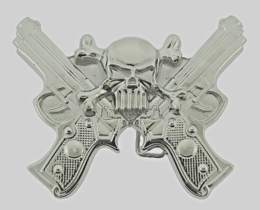 Skull Belt Buckles Gun Silver Metal Emblem Vintage Pirate Men Women Goth Tattoo