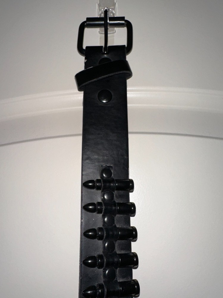 Vintage Style Heavy Metal Bullet Belt with Buckle – Real Leather – 41.5 Inch