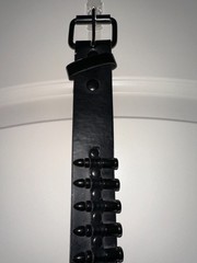 Vintage Style Heavy Metal Bullet Belt with Buckle – Real Leather – 41.5 Inch