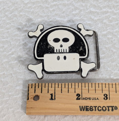 Vintage 2005 Nintendo Power Up Mushroom Skull Belt Buckle White And Black