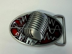 Retro Music Elvis Style Microphone Red Enameled Musician Ribbon Mic Belt Buckle