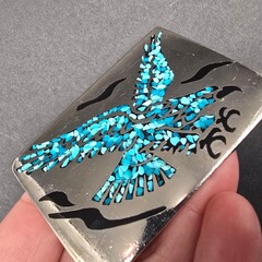 Vintage Mexico Silver Tone Turquoise Inlay Flying Eagle Rectangle Belt Buckle