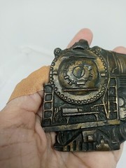 Vtg. Install 1978 Bronze Locomotive Train Belt Buckle. Antiq Finish.#1142. Heavy