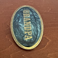 Vintage 1980s Brass Grandpa Oval Blue Teal Enamel Belt Buckle USA