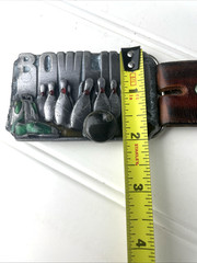 Silver Bowling Belt Buckle Vintage Buckle 1985 Leather Belt Fits 46&Prime; Length