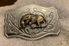 VTG Western Silver Tone Belt Buckle with Brass Tone Bucking Bronco Horse 1970’s