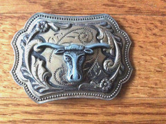 Texas Longhorn SouthWest etched vintage Belt Buckle America cattle skull patina