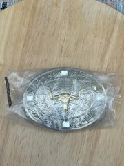 Western Longhorn Buckle Men Unisex Clear Rhinestone Oval Silver Zinc Fit 2 »