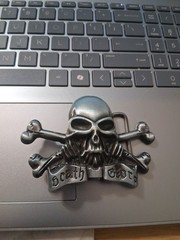 Skull & Crossbones Belt Buckle Silver Tone Gothic Biker Punk Unmarked
