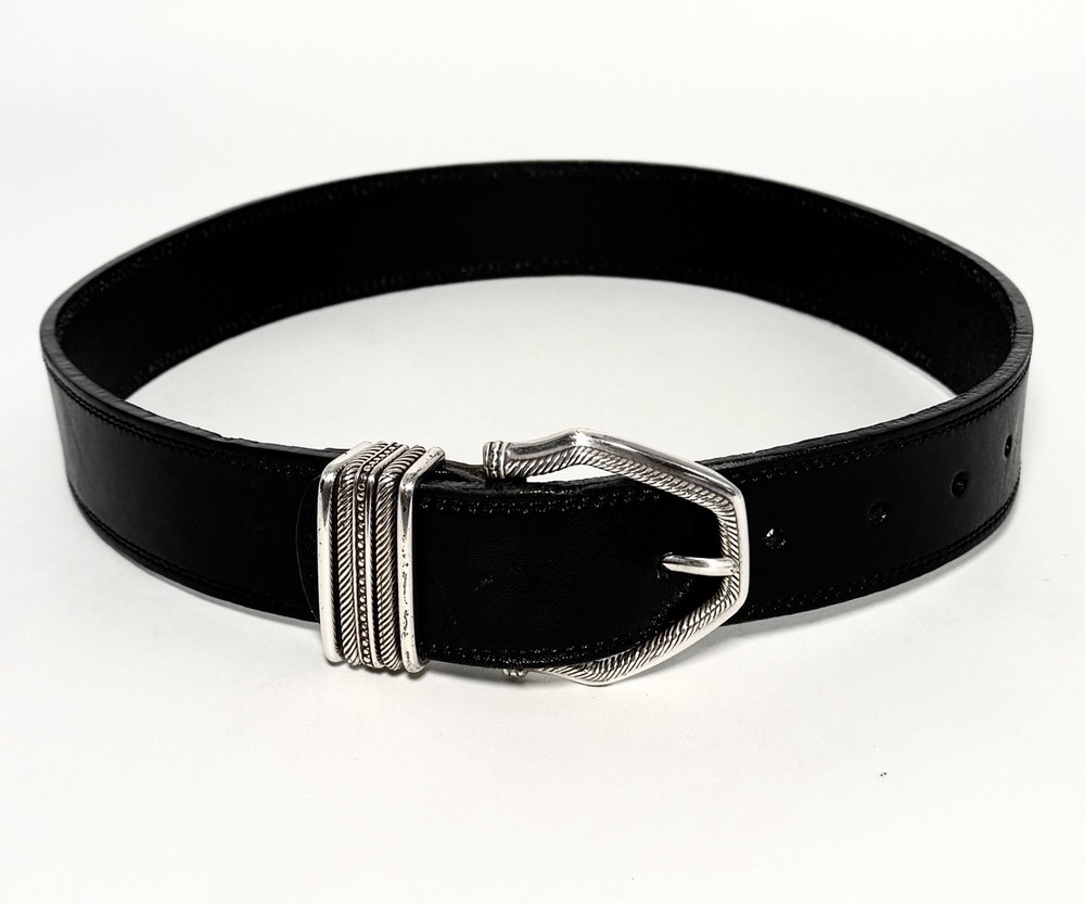 Brighton Black Leather Belt Silver Accents Small 48003