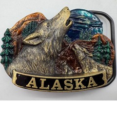 Great American Buckle Co. Alaska Wolf Belt Buckle 1985 Vintage Wildlife Metal