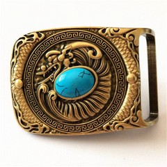 Dragon Turquoise Western Cowboy Solid Brass Copper Mens Belt Buckle Vintage