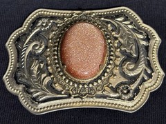 Vintage Western Goldstone Belt Buckle Ornate Floral Engraved Cowboy Rodeo Wear