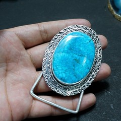 Natural Turquoise Belt Buckle Large Blue Gemstone Western Cowboy Handmade Buckle