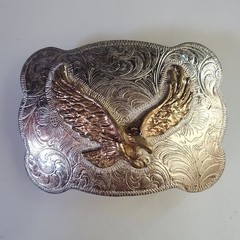 M&F Western Heritage Mexico Eagle Belt Buckle Silver Gold Tone Western Cowboy