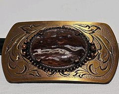 Belt Buckle Brass With Large Crazy Lace Agate Crystal Stone – 3.5 X 2 in.