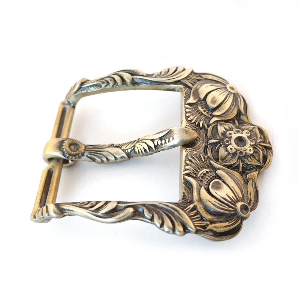 Brass belt Buckle « Buds », Flower belt buckle, Pin type handmade brass buckle