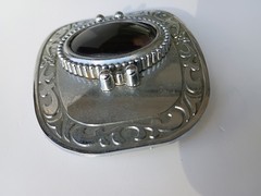 Vtg. Metal Belt Buckle With Black Center stone Floral Marked DD