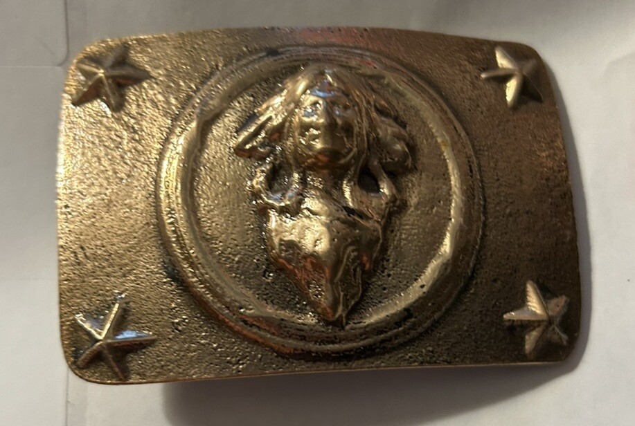 Vintage Native American Indian Chief Brass Belt Buckle USA 3.25×2 in **Read cond