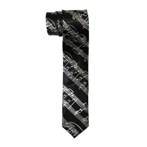Black White MUSIC NOTES NECK TIE Slim Skinny Unisex necktie 57&Prime; long 2.5&Prime; wide